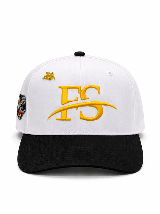 FS Classic Snapback – White/Black with Gold Logo